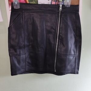 Express Black Faux Leather Mini Skirt with Asymmetrical Zip